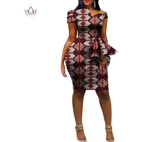 Fashion Dashiki African Dresses for Women Bazin Riche Ankara Print Knee-length Customize Dresses Women African Clothing WY5719
