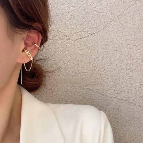Fashion Asymmetric Gold Color Chain Punk Clip Earring For Women Without Piercing Party Rock Geometric Hoop Earings Jewelry Gifts