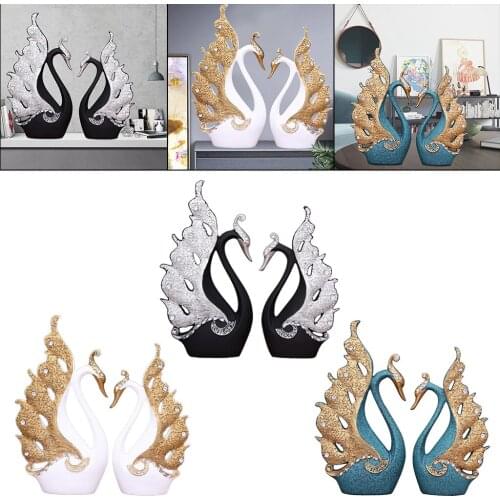 Set of 2 Swan Lover Statue Sculpture Resin Ornaments Centerpiece Modern Art