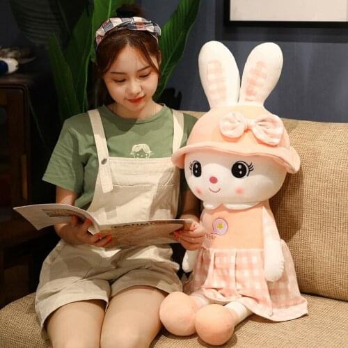New 50/65cm Kawaii Bow-knot Rabbit Soft Plush Stuffed Doll Dressing Animal Rabbit Toy Baby Playing Accompany Toy Birthday Gift