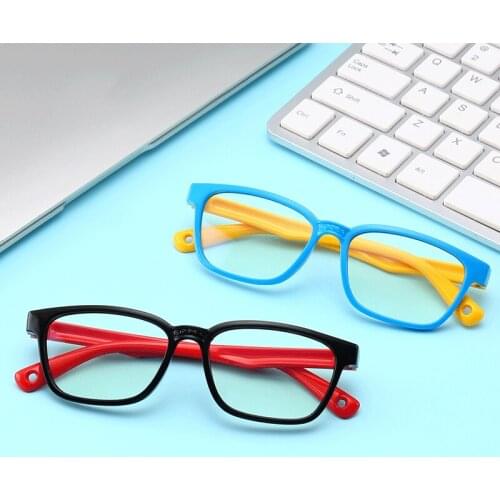 Elbru Childrens Anti-blue Light Glasses Square Boy Girls Computer Optical Glasses Soft Frame Kids Anti-ultraviolet Eyeglasses