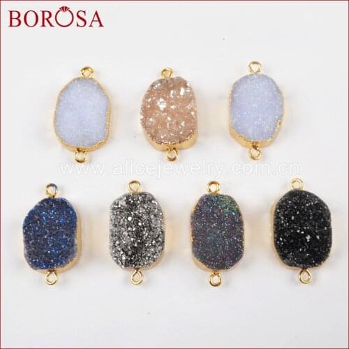 BOROSA Wholesale Rainbow Natural Aagtes Druzy Stone Connector Pendant Diy for Bracelets Necklace Jewelry Accessories G1482
