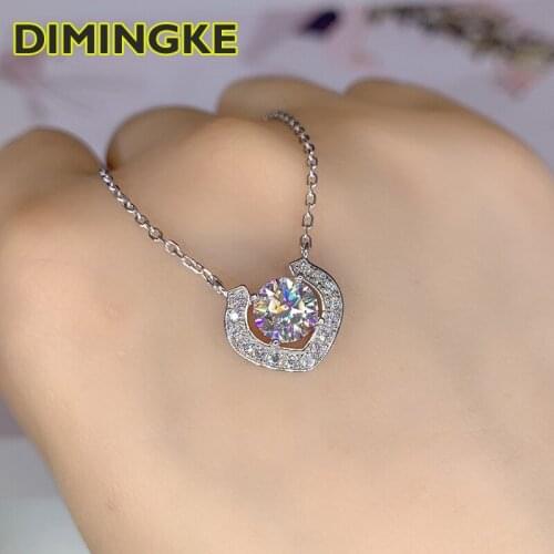 DIMINGKE 1CT 6.5MM Moissanite Silver Necklace GRA Certificate 100%-S925 Sterling Silver Fine Jewelry Party Woman Gift