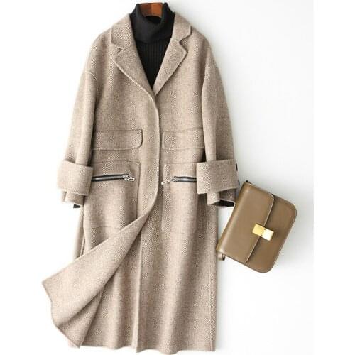 New 2020 Double-Sided Wool Coat Female Alpaca Ladies Long Wool Coats Pockets Autumn Winter Jacket Women 38014 WYQ1753 s