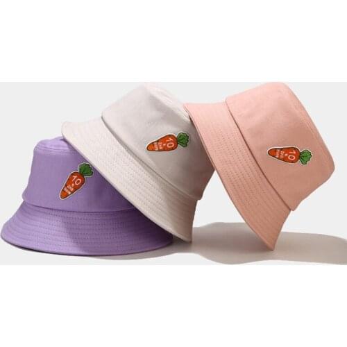 Carrot Print Foldable Bucket Hat Beach Sun Hat Street Headwear Fisherman Cap Woman Hat Macaron Foldable Beach Sun