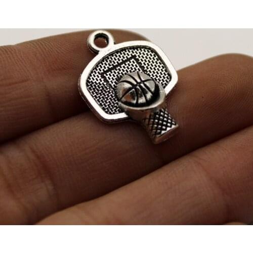 20pc Wholesale Price Basketball Hoop Charms 15*20mm Antique Silver Plated Pendant For Handmade Jewelry Accessories