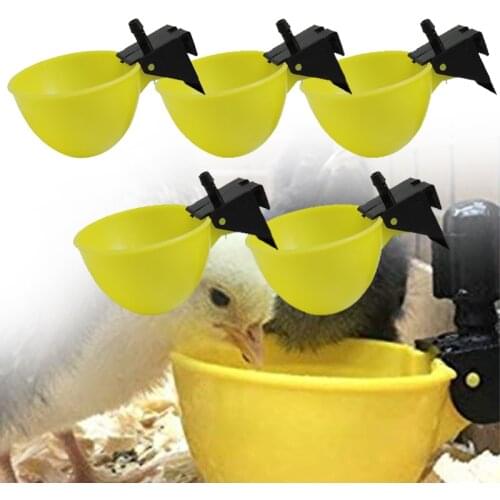5Pcs Plastic Chicken Drinking Bowls with Tee 6mm Poultry Water Drinker Cups Automatic Chicken Waterer for Chicks Quail Birds