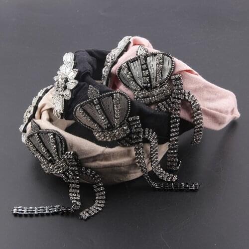 Fashion Luxury Baroque Headband Personality Big Crystal Tassel Rhinestone Flower Lady Prom Travel Headband 482