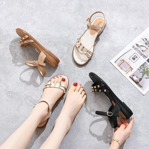 QZYERAI Summer Brand Shoes Women Rivet Fashion Sandals Genuine Leather Black Cowhide Girls Sandals