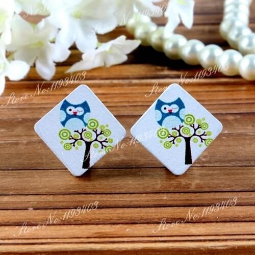 Owl Square Shape High Quality Photo Wood Laser Cut Cabochon to make Rings, Earrings, Bobby pin,Necklaces, Bracelets