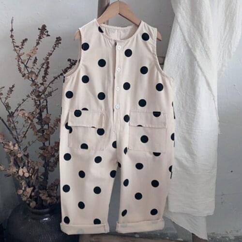 Girls Jumpsuit NEW Summer Sleeveless Ploka Dot Overalls Jumpsui Pants Korean Cute Kids Palysuit