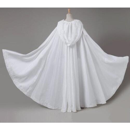 Spring Fall Wedding Satin Shawl Cape White Ivory Lace Bridal Hooded Cloak Fashion Coat Jacket