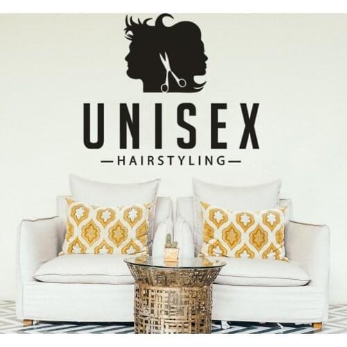 Unisex Hair Salon Wall Sticker Hair Styling Design Window Vinyl Decals Hair Cut Store Decoration Barbershop Poster AZ756