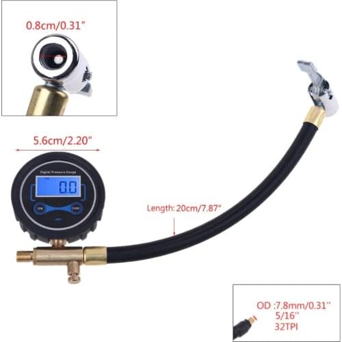 Car Motorcycle Air Compressor Inflating Tube Hose 200PSI with Deflation Digital Tire Pressure Gauge Manometer