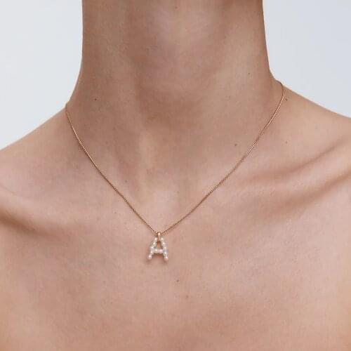 Simple Pearl Letter Pendant Necklace Handmade Real Pearl Freshwater Beads Wired Necklace Stainless Steel Chain Jewelry for Women