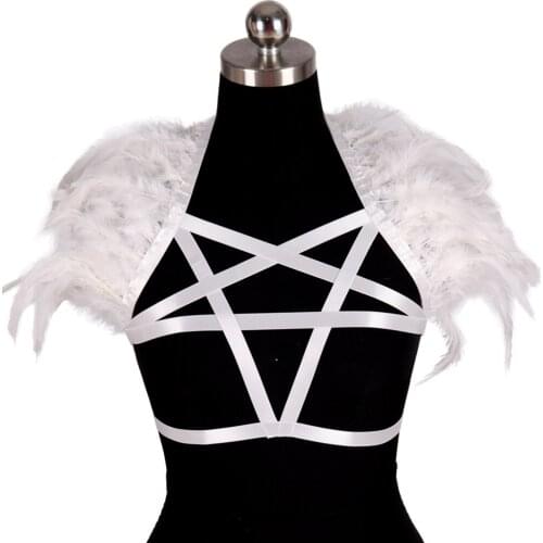 Harness Bra Goth Harness Fashion Bdsm Body Belts Gothic Clothes Natural Feather Womens Underwear Sexy Lingerie Stockings Garter