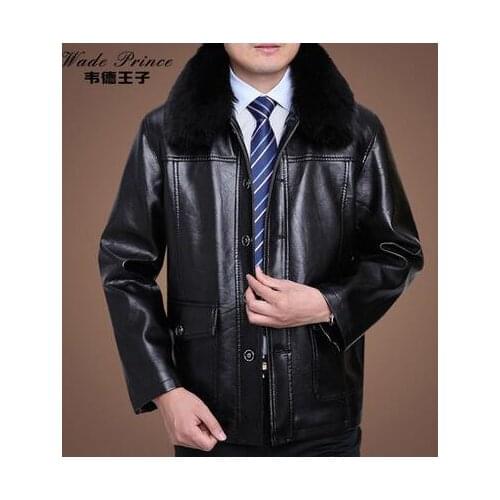 Winter motorcycle faux leather jacket men medium-long clothes jaqueta de couro masculino plus velvet thickening large fur collar