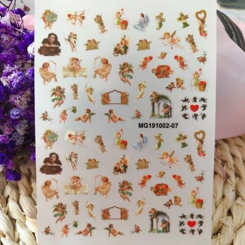 1 Sheet 3D Angel Pattern Nail Sticker Daisy Colorful Flower And Leaf Pattern Nail Decal Stickers DIY Nail Decoration