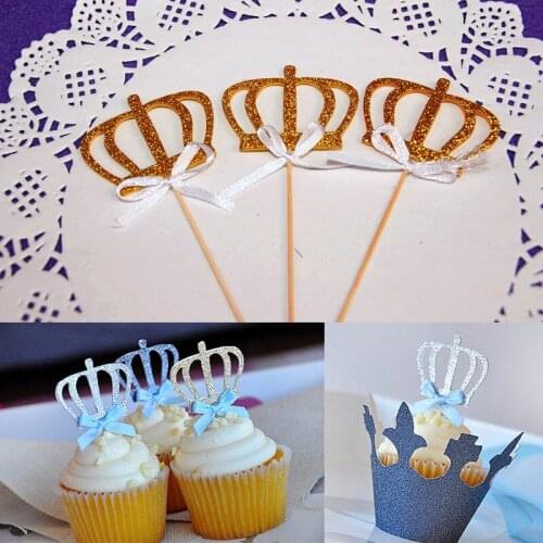 10Pcs Crown Shaped Insert Sign Party Wedding Decorations Sparkling Cake Topper Pick Toppers Cake Insert Card