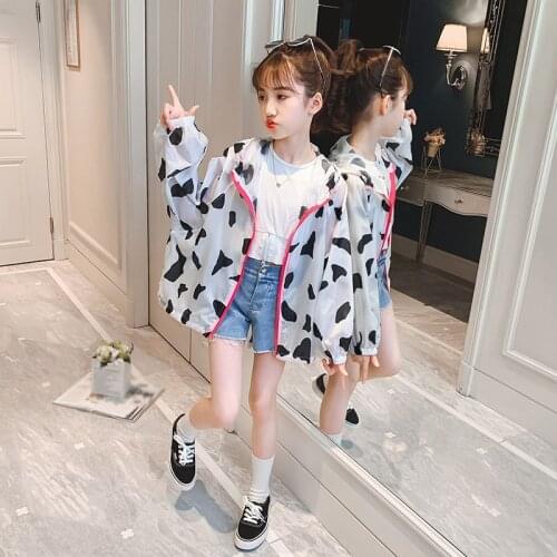2021 Girls Jacket Sunscreen Clothes Summer New Big Kids Thin ChildrenS Clothes For Teenagers Thin Zip Hooded Collar Jacket