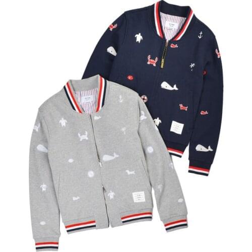 2021 Fashion Brand TB THOM Hip Hop Clothing Embroidery Striped Jacket Men Sweatshirts Casual Sportswear Coat Baseball Uniform