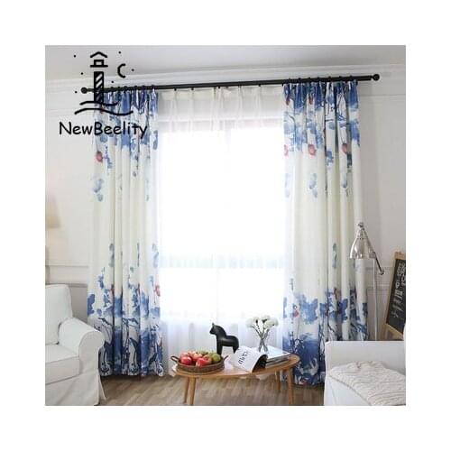2021 Chinese Style Curtains for Living Room Curtains Balcony Floor-to-ceiling Curtains Lotus Semi-shading Ink Bedroom