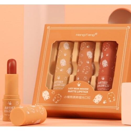 HengFang 3PCS Velvet Matte Lipstick Comestic Waterproof Long Lasting Silky Lip Gloss LipStick Set Sexy Red Lip Makeup TSLM2