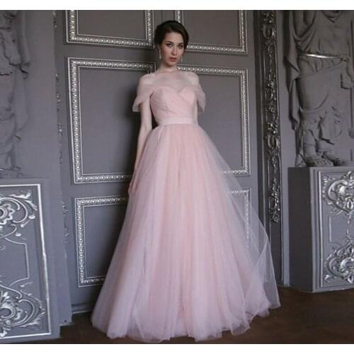 African Pink Off The Shoulder Evening Dress 2020 A Line Graduation Dresses Women Tulle Dubai Arabic Prom Gowns Robe De Soiree