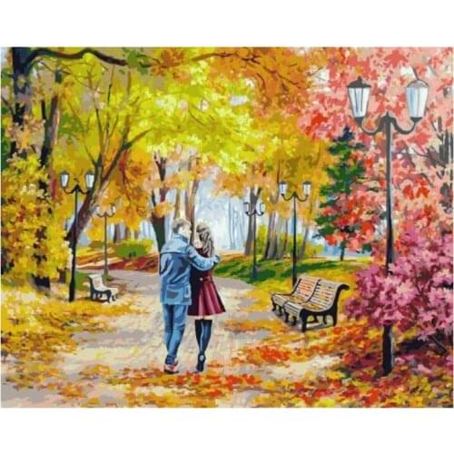 Lover diamond art painting autumn scenery mosaic embroidery moon picture puzzle stones stickers home decor needlework craft diy