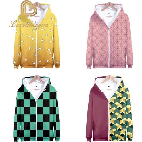 Anime Demon Slayer Kimetsu No Yaiba Tanjiro Kamado Nezuko Cosplay Men Hoodies Jackets Coats Halloween Costumes For Women