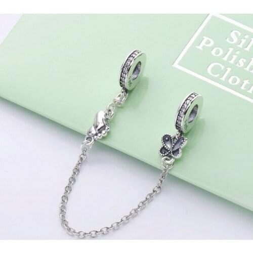 Free Shipping 925 Sterling Silver Decorative Butterflies Safety Chains Charm Fit Original Bracelet For Women DIY Jewelry S925