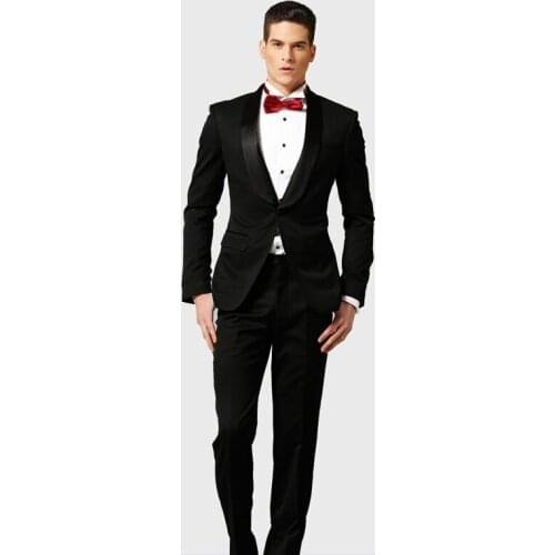 Custom Made Black Men Suits for Wedding Best Man Blazer Groom Tuxedo Shawl Lapel 2Piece Slim Fit Terno Masculino Costume Homme