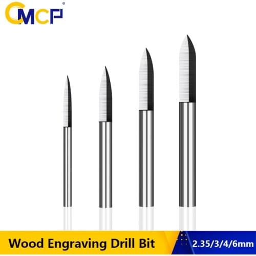 CMCP Wood Engraving Drill Bits 2.35/3/4/6mm Shank Milling Cutter White Steel Sharp Edges Woodworking Carving Engraving Tool