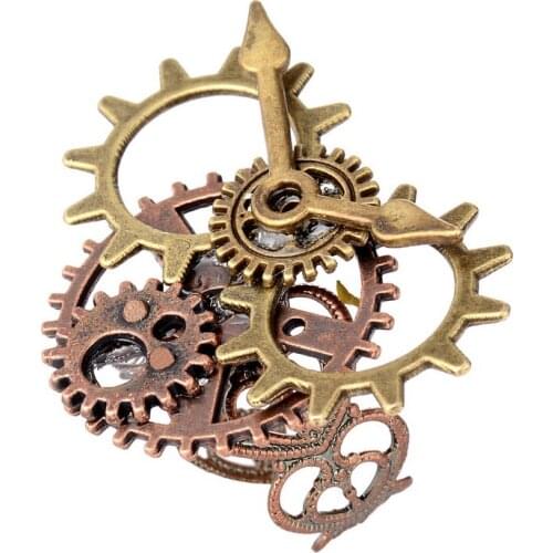 Brass OX and Copper Gears Mutiplied with Clock Hand Openable Steampunk Ring Vintage Jewelry