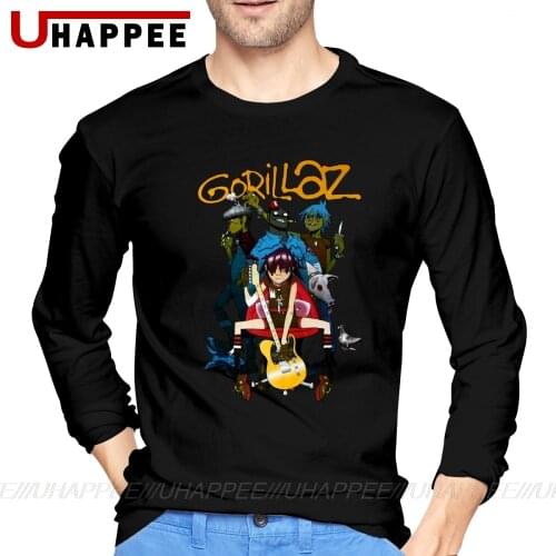 Gorillaz Rock Band Mens Long Sleeve Custom Autumn Cotton Large Size Base T Shirts Vintage T Shirts Men New Years Gift
