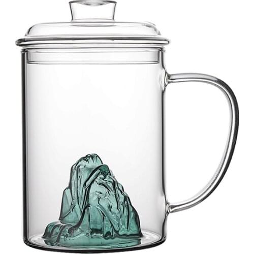 Guanshan Crescent Green Tea Glass Cup Water Separation Portable Office Large Capacity Filter Fair Tea Mug Drinkware With Filter