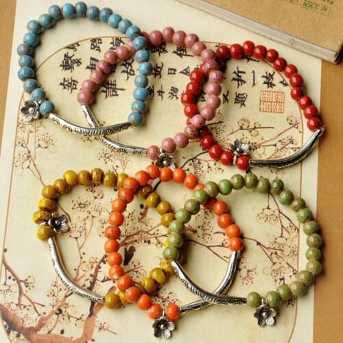 Chinese style Yunnan ethnic style classical Jingdezhen ceramic bead bracelet for women flower glaze womans bracelet wholesale
