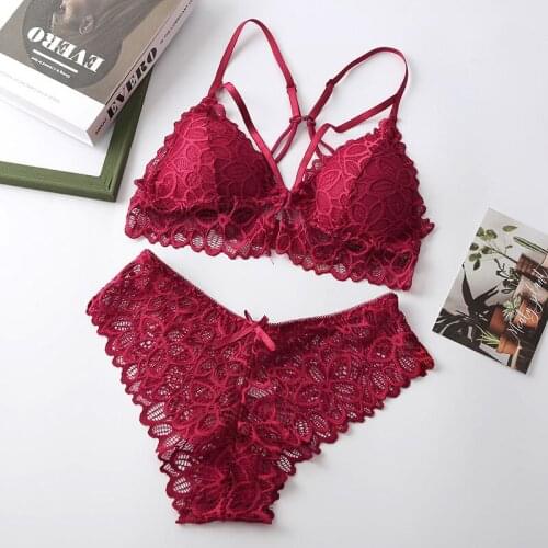 Women Lace Underwear Set French Sexy Hollow Beautiful Back Strap Bra And Panties Two-piece Set Lingerie set