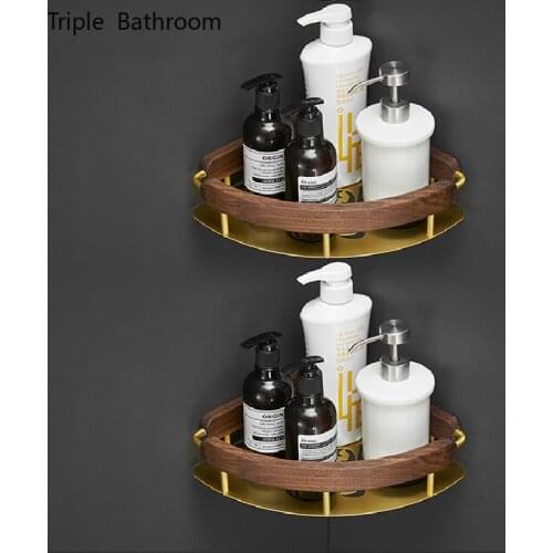 Creative Solid Wood Bathroom Accessories Set Space Aluminum Corner Rack Washroom Storage Shelf Wall-Mounted Toilet Free Punch