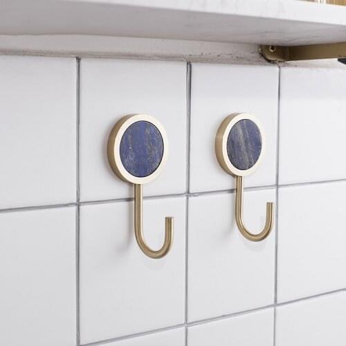 Nordic brass hook original design viscose coat hook blue gold pearl shell kitchen toilet nail free Towel Hook