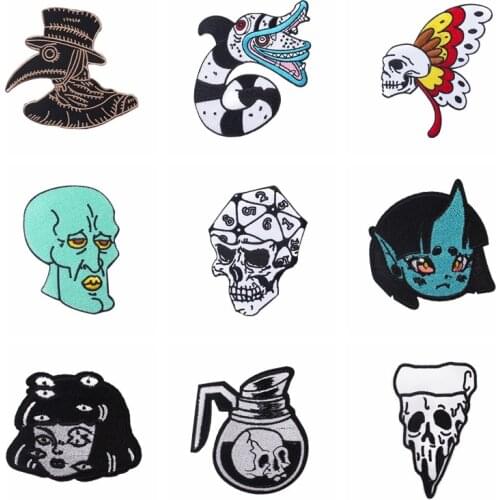 Punk Skull Fashion Popular Patch For Motorcycle Embroidered Patches For Clothing Iron on Patches Fusible Sewing Applique Dicor