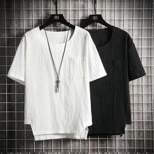 Mens Clothing 2020 Summer Tops & Tees New Fashion O-Neck T-Shirts Short Sleeves Base Shirt Cotton Linen Tops Plus Size M-8XL