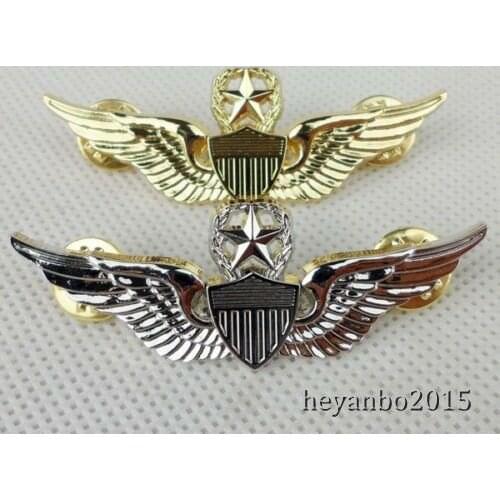 PAIR US Army Military Command Pilot Metal Wings Metal Badge Pin - SET