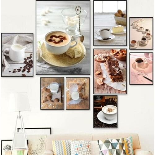 Food Drink Waffle Coffee Milk Coffee Beans Wall Art Canvas Painting Kitchen Home Decorative Picture Poster Print For Dining Room