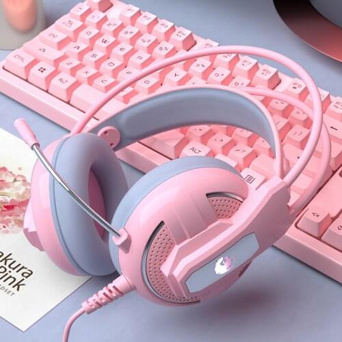 2021 NEW Earphone X2 Pink Cute girls Gaming Headset With Mic ENC Noise Reduction HiFi 7.1 Channel RGB Wired headphone Gift