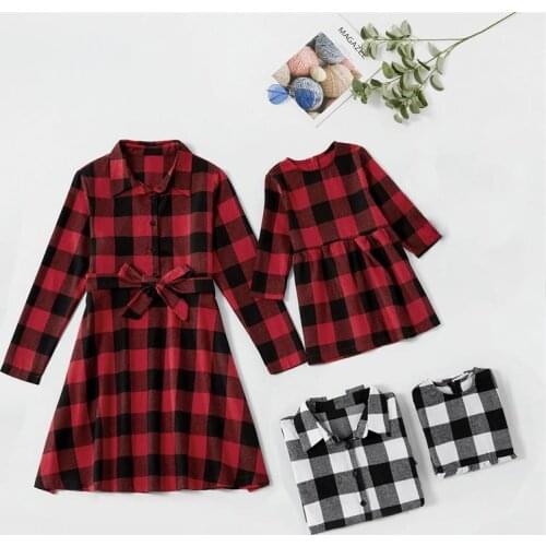 Mom and Baby Girl Matching Clothes Plaid Mother Daughter Dresses Christmas Outfits for Girls Long Sleeves Family Look Vestidos