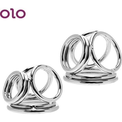 OLO Four Cock Cages Penis Rings Stainless Steel Cock Rings Sex Toys for Men Male Delay Ejaculation Male Chastity Device