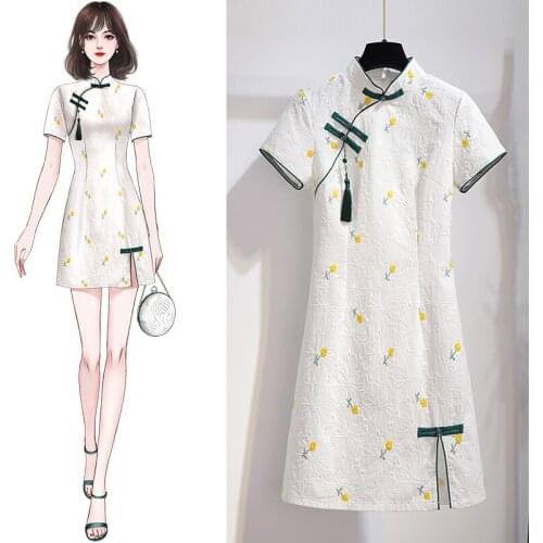 Cheongsam New Girl Summer Small Young Retro Chinese Style White Improved Dress summer dress women dress