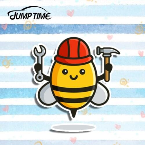 Jump Time 13cm x 12.8cm Lovely Working Bee Funny Car Sticker Bumper Window Helmet Decal Waterproof Car Decoration Bees Graphic