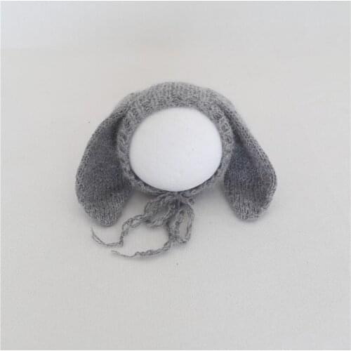 Fuzzy Floppy Bunny Hat Crochet Animal Cap Photography Props Knitted Easter Rabbit Hat Baby Boy Grey Bonnet